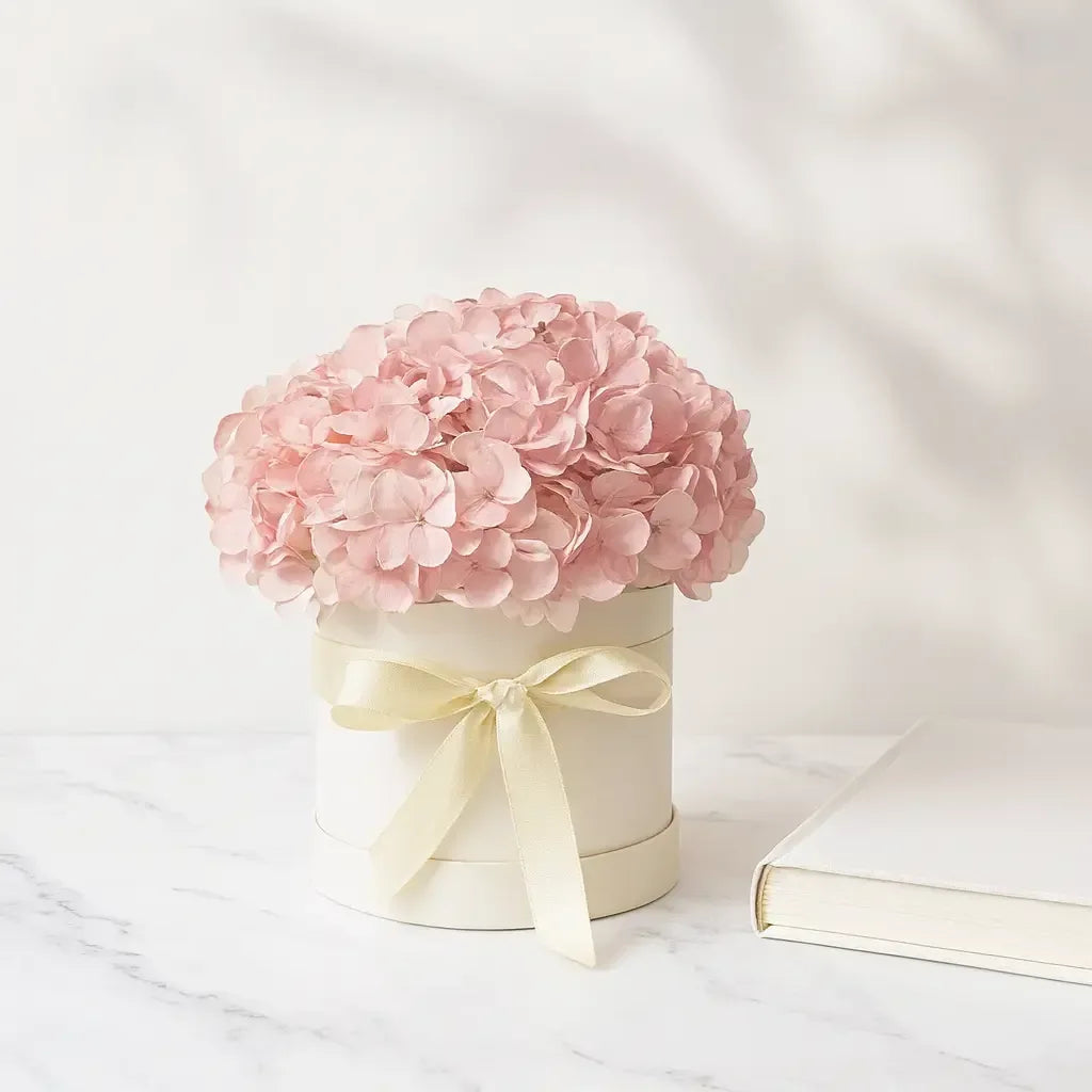 Flower Box with Pink Hydrangeas - atfleurs