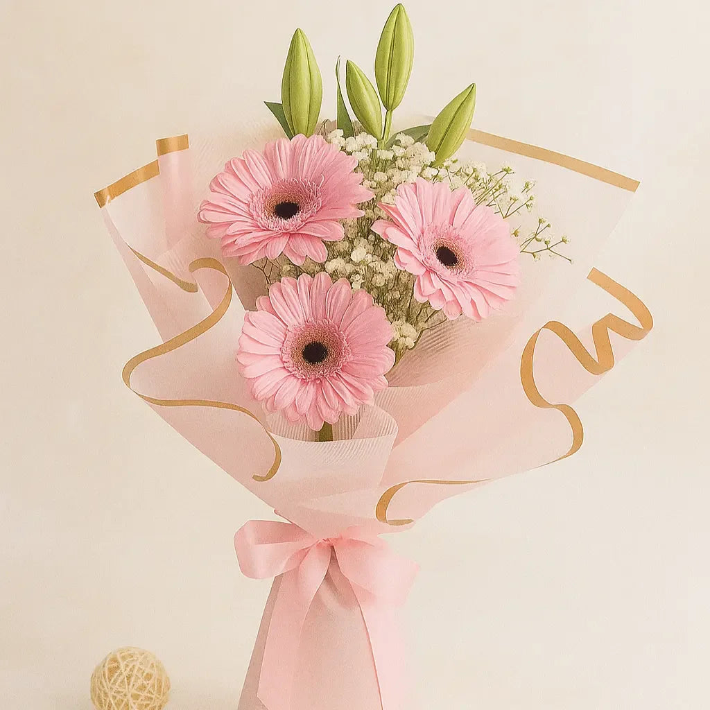 Gerbera and Gypso Hand Bouquet - atfleurs
