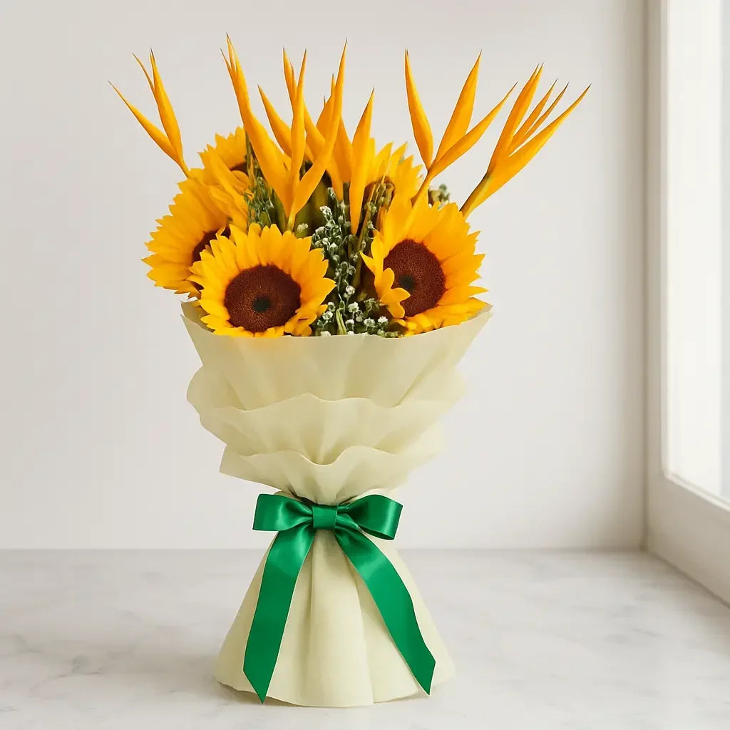 Sunflower and Birds of Paradise Hand Bouquet - atfleurs
