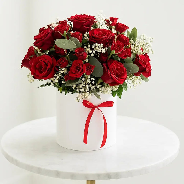 Red Rose and Gypso Box Arrangement - atfleurs