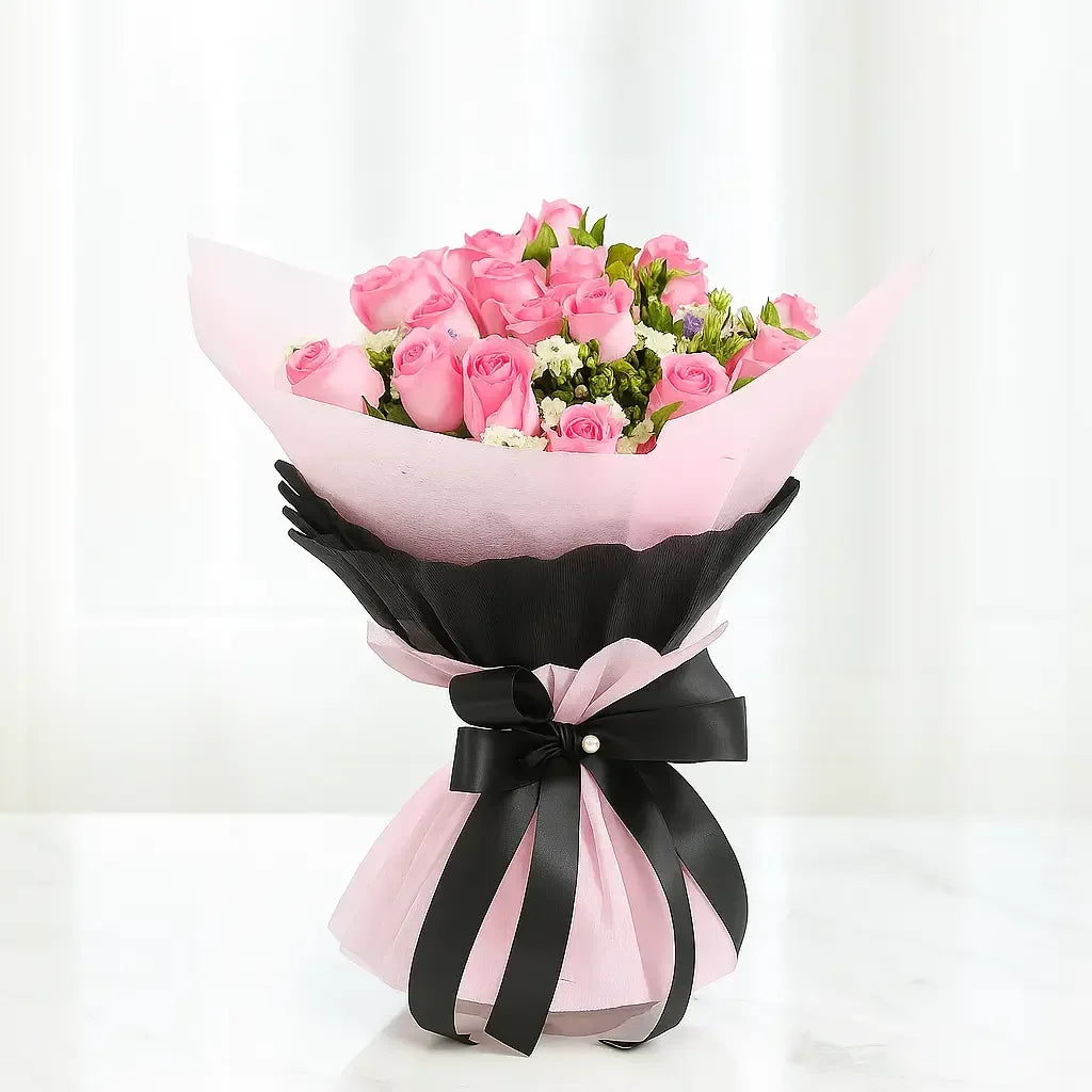 Pink Rose and Gypso Wrap Bouquet - atfleurs