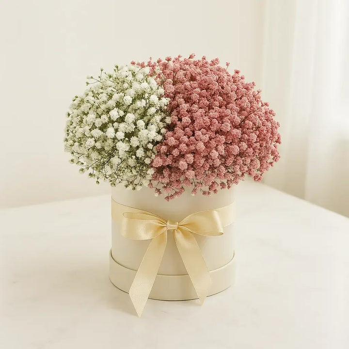 White and Pink Baby’s Breath Flower Box - atfleurs
