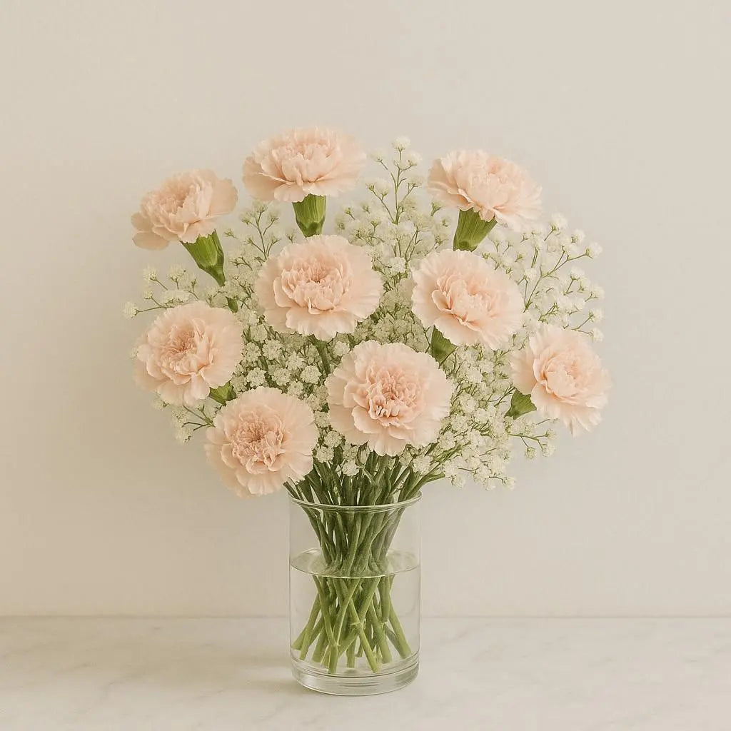 Peach Carnations and Gypso Flower Subscription atfleurs