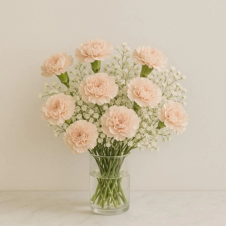 Peach Carnations and Gypso Flower Subscription atfleurs