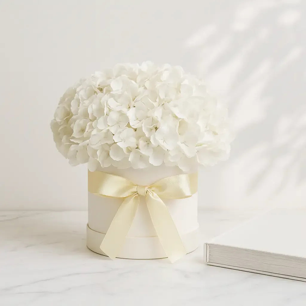 White Hydrangea Box Arrangement - atfleurs