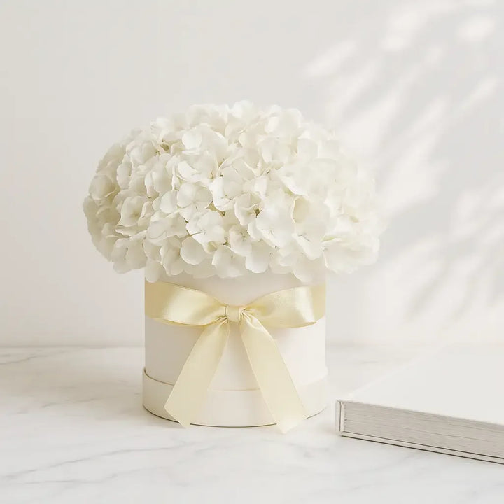 White Hydrangea Box Arrangement - atfleurs