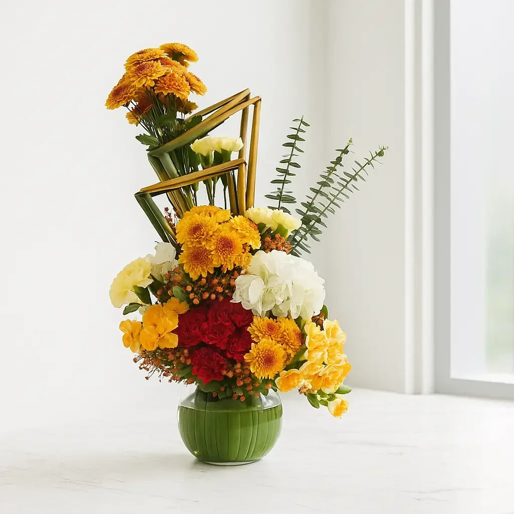 Chrysanthemum Carnation and Hydrangea Vase with Euclid Leaf - atfleurs
