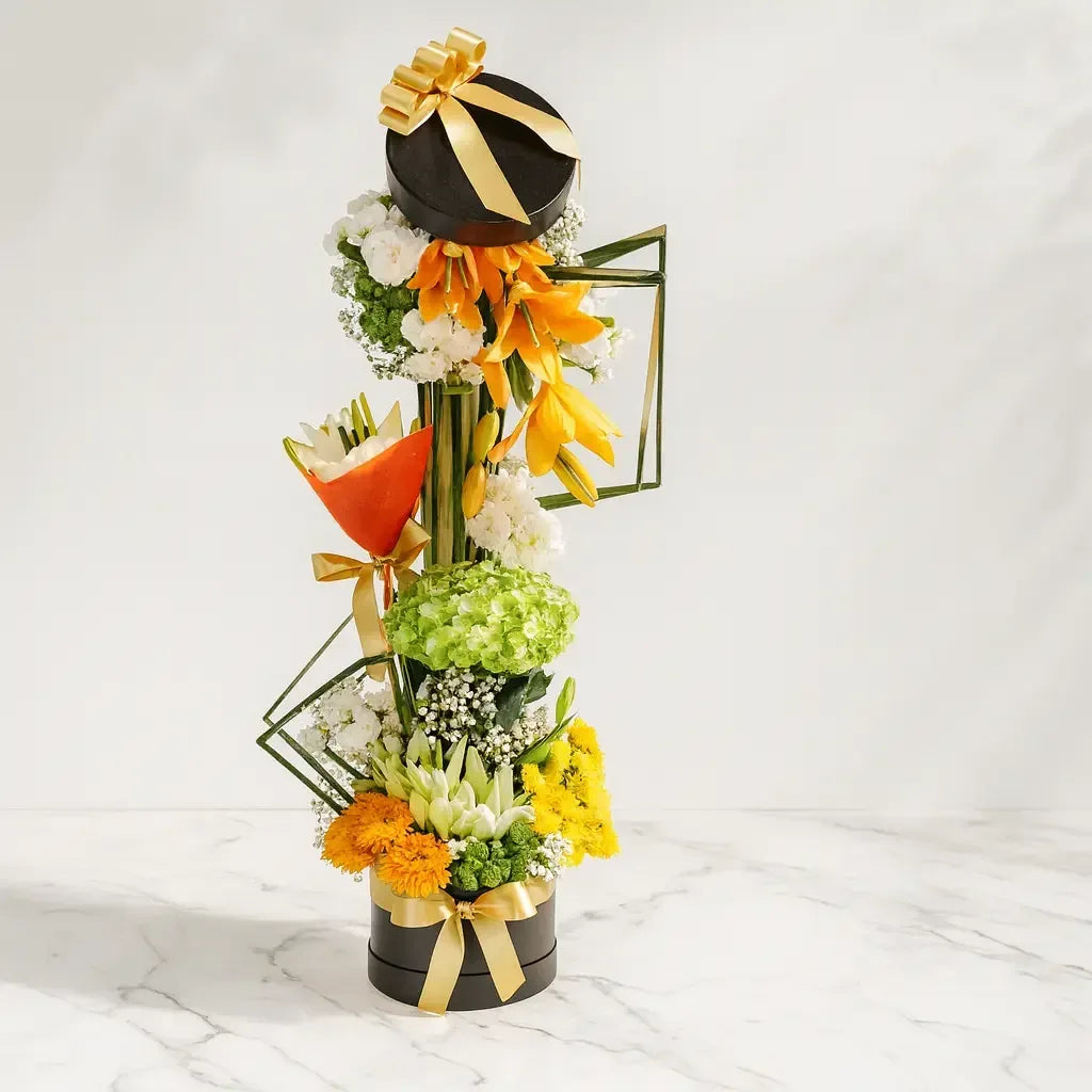 Vibrant Floral Box with Hydrangea, Lily & Chrysanthemum by AtFleurs - atfleurs