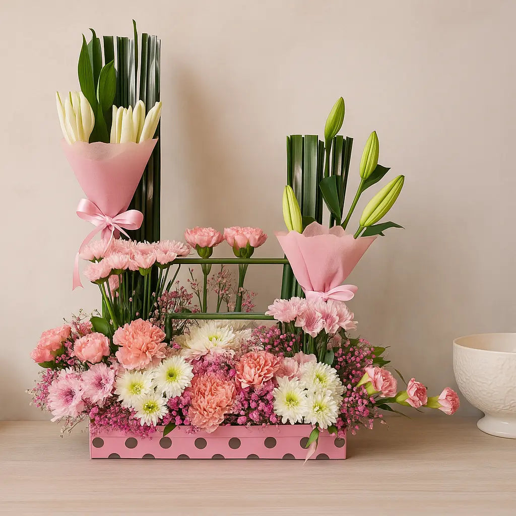 Lily and Carnation Flower Box with Chrysanthemums and Gypso atfleurs