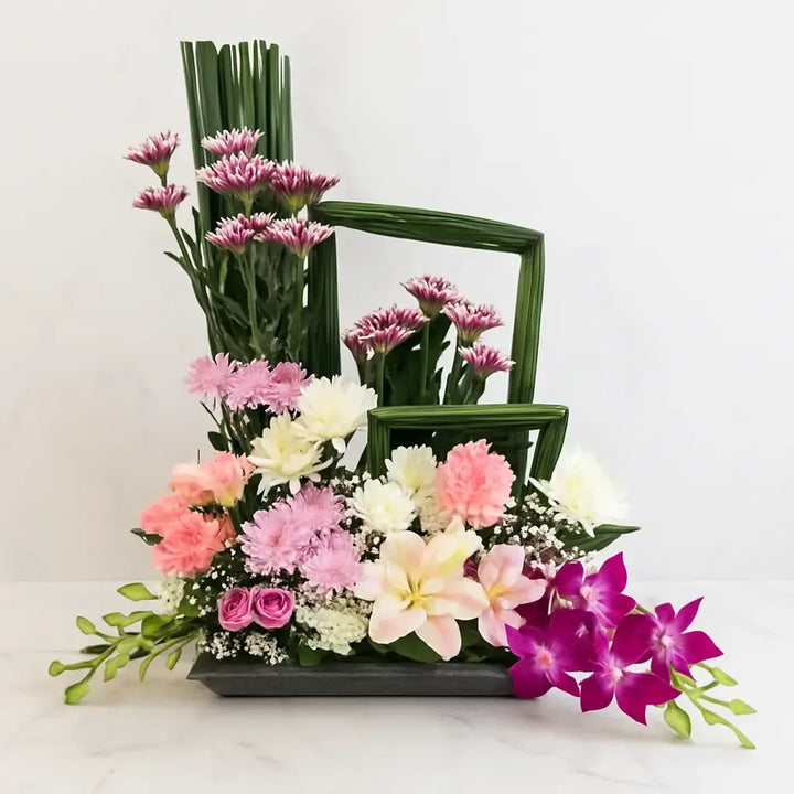 Lily and Orchid Box with Roses and Chrysanthemums - atfleurs