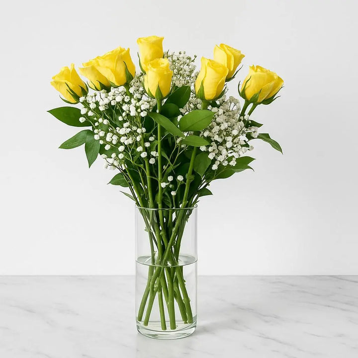Yellow Rose and Gypso Flower Subscription atfleurs