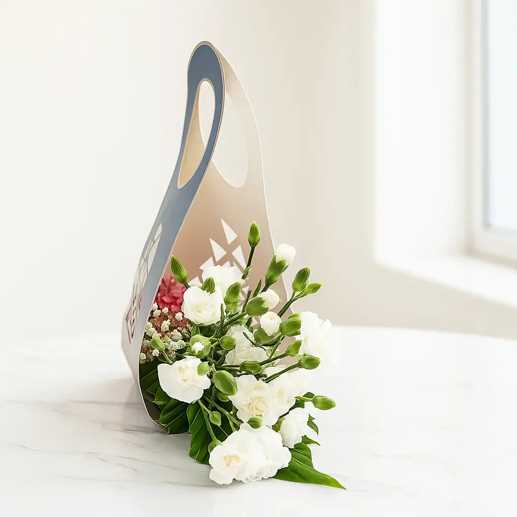 Carnation Roses and Gypso in Modern Black Gift Bag - atfleurs