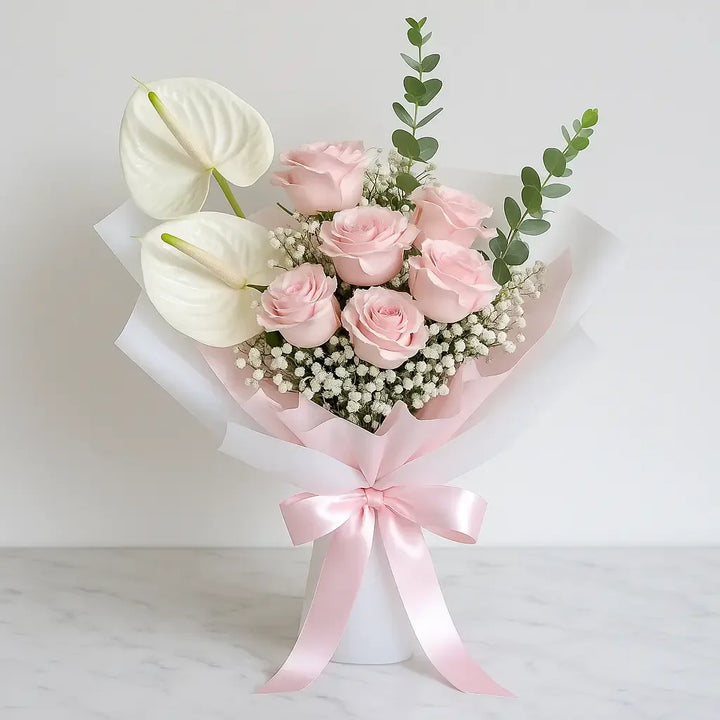 Pink Roses and White Anthuriums - atfleurs