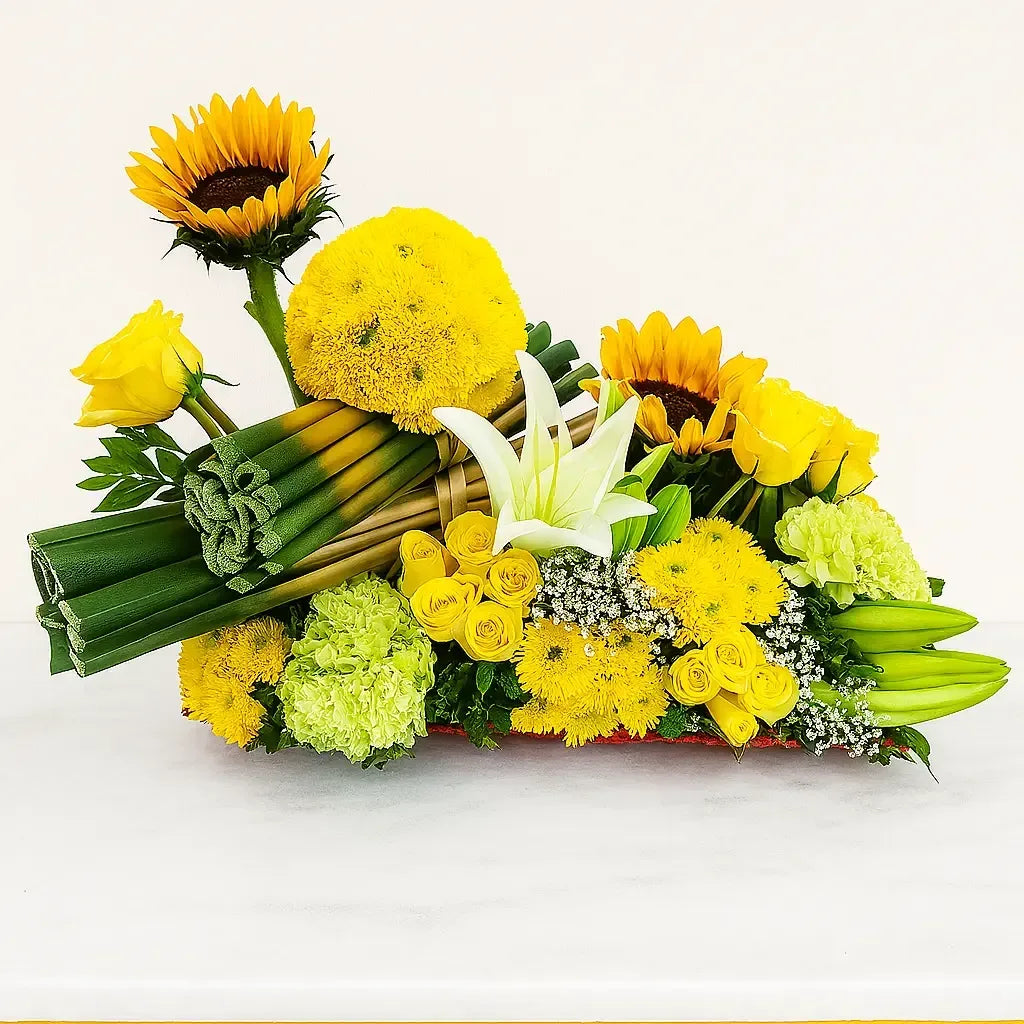 Yellow Sunflower Lilies and Rose Floral Box - atfleurs