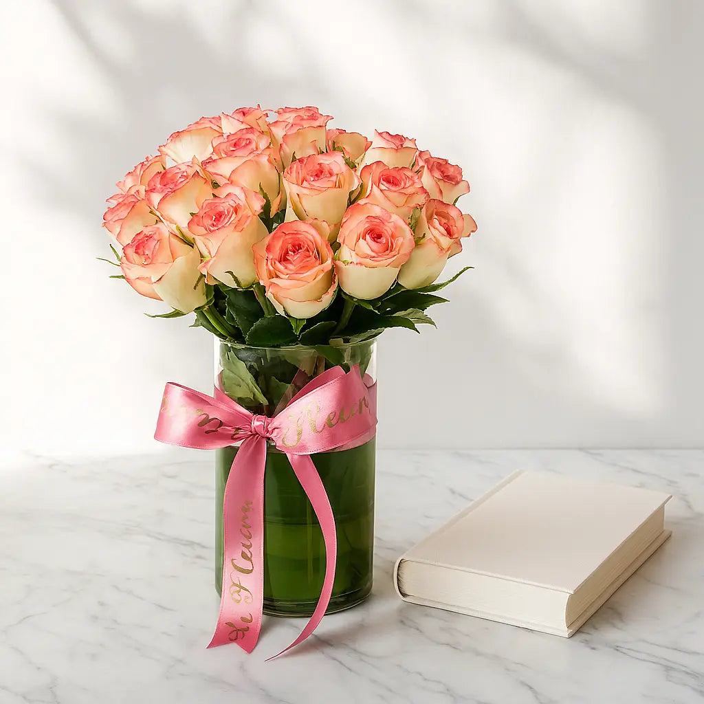 Glass Vase with Shaded Pink Rose Bouquet
