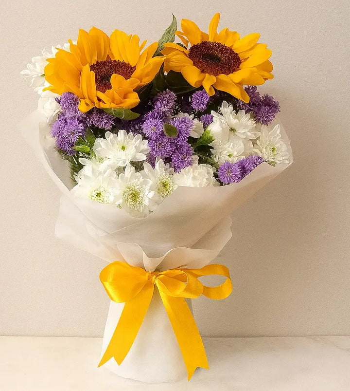 Sunflower and Chrysanthemum Rose Hand Bouquet - atfleurs