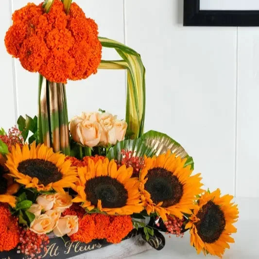 Sunflower and Marigold Flower Arrangement - atfleurs