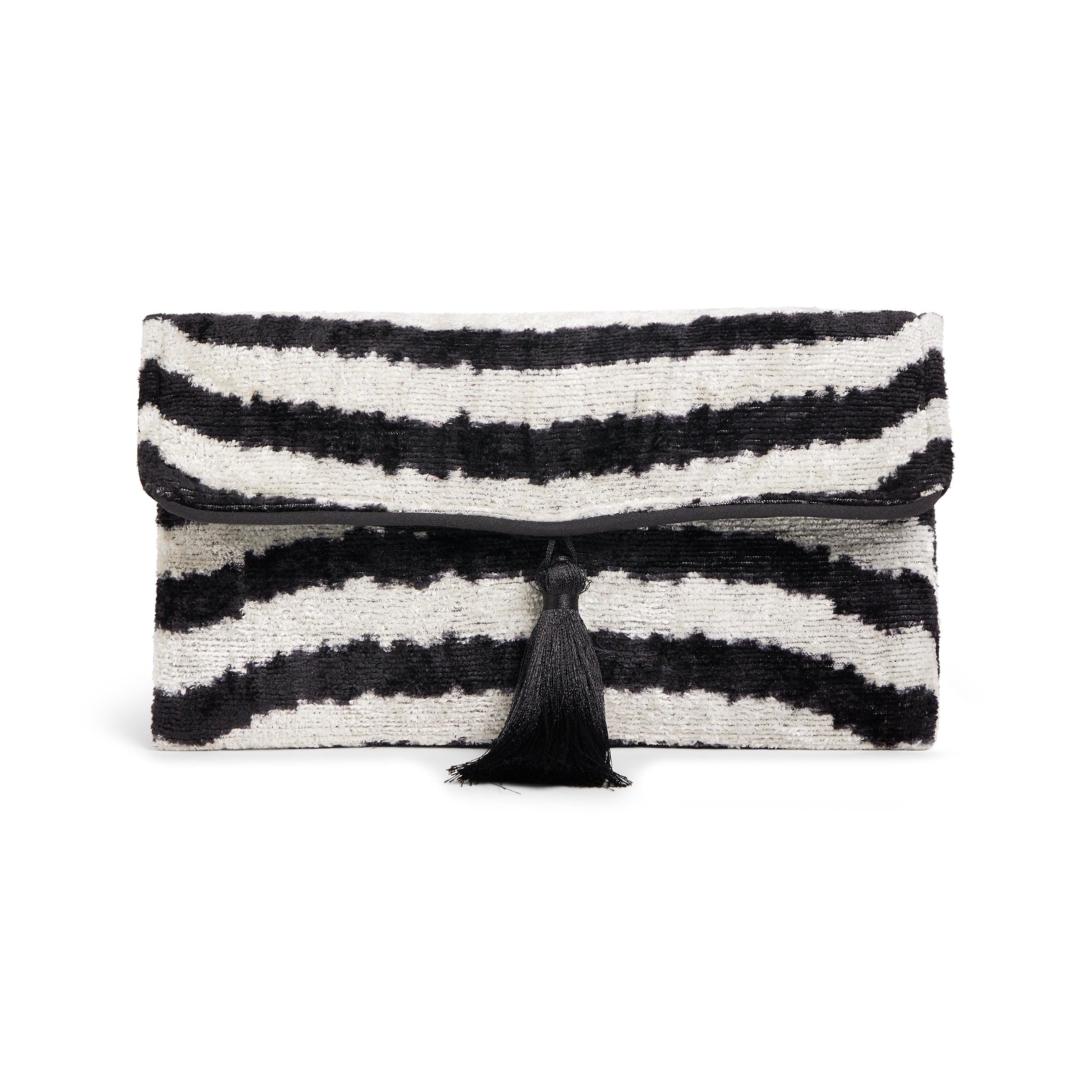 Velvet Silk Foldover Clutch Black & White