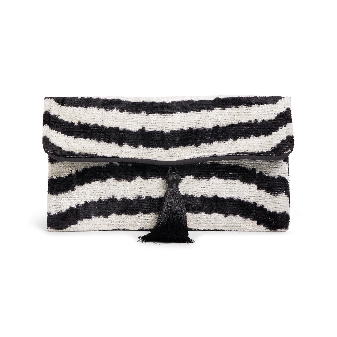 Velvet Silk Foldover Clutch Black & White