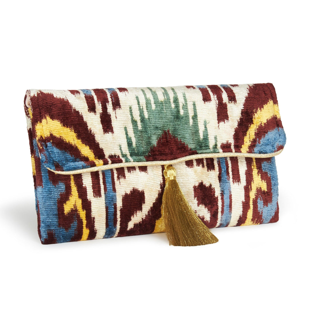 Velvet Silk Foldover Clutch Burgundy & Yellow
