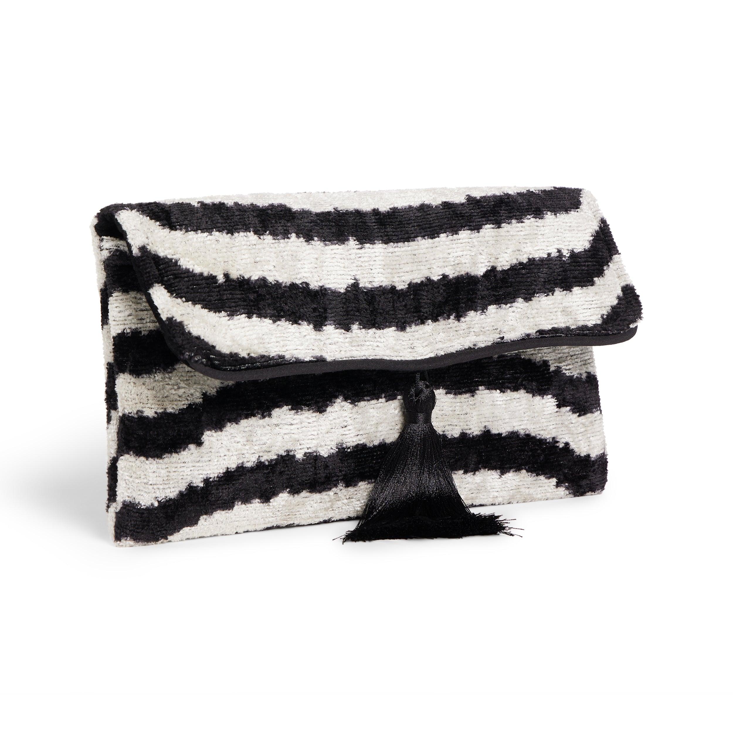 Velvet Silk Foldover Clutch Black & White