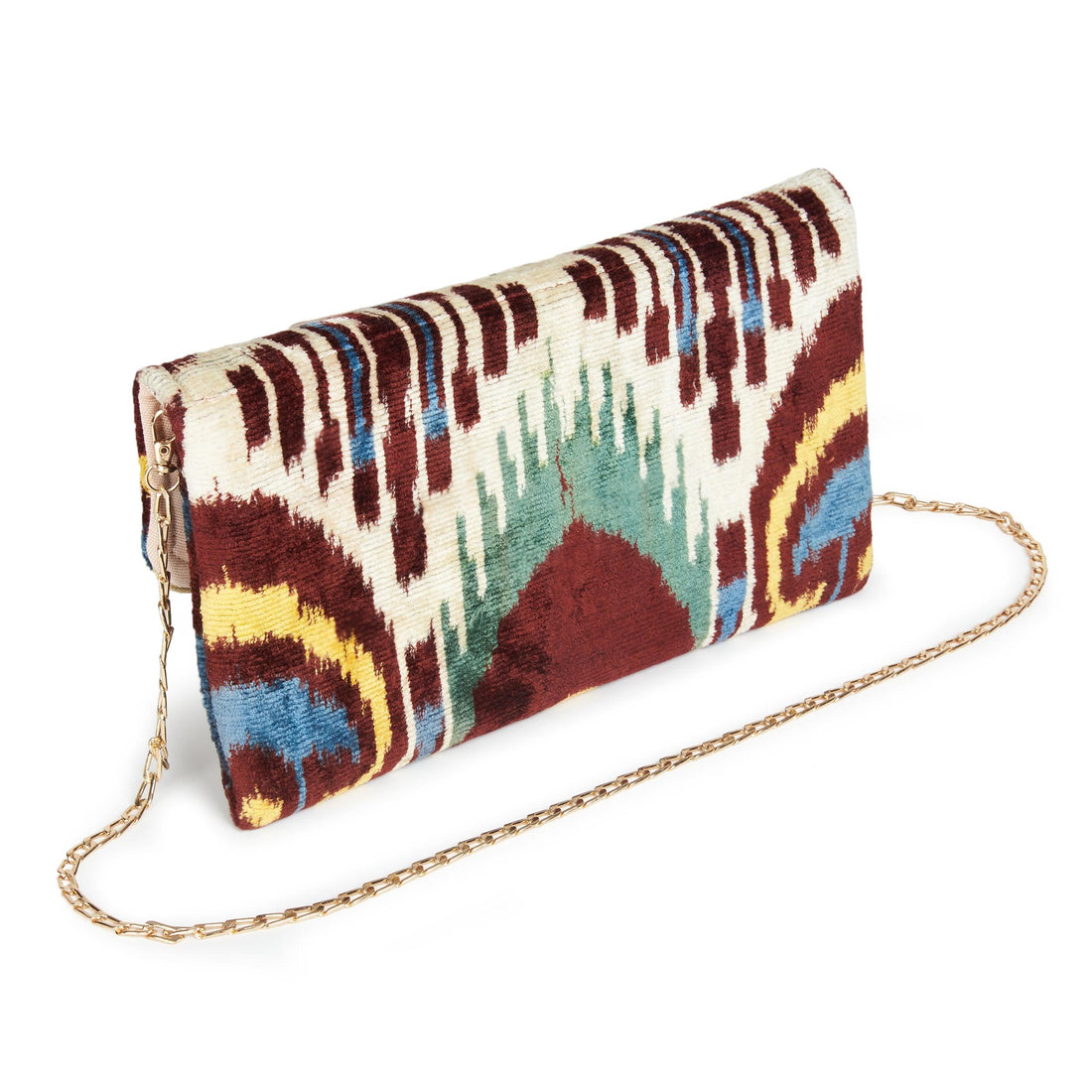 Velvet Silk Foldover Clutch Burgundy & Yellow