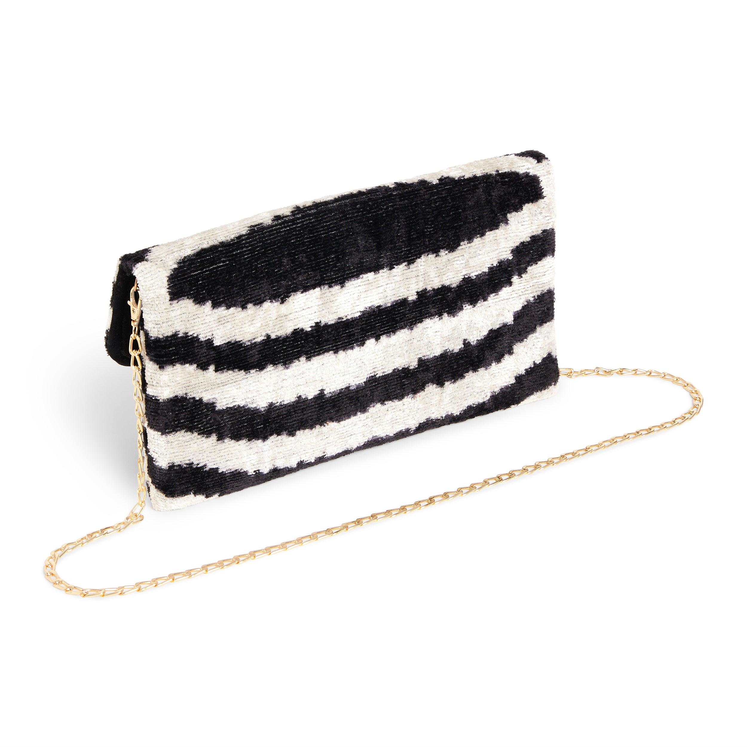 Velvet Silk Foldover Clutch Black & White