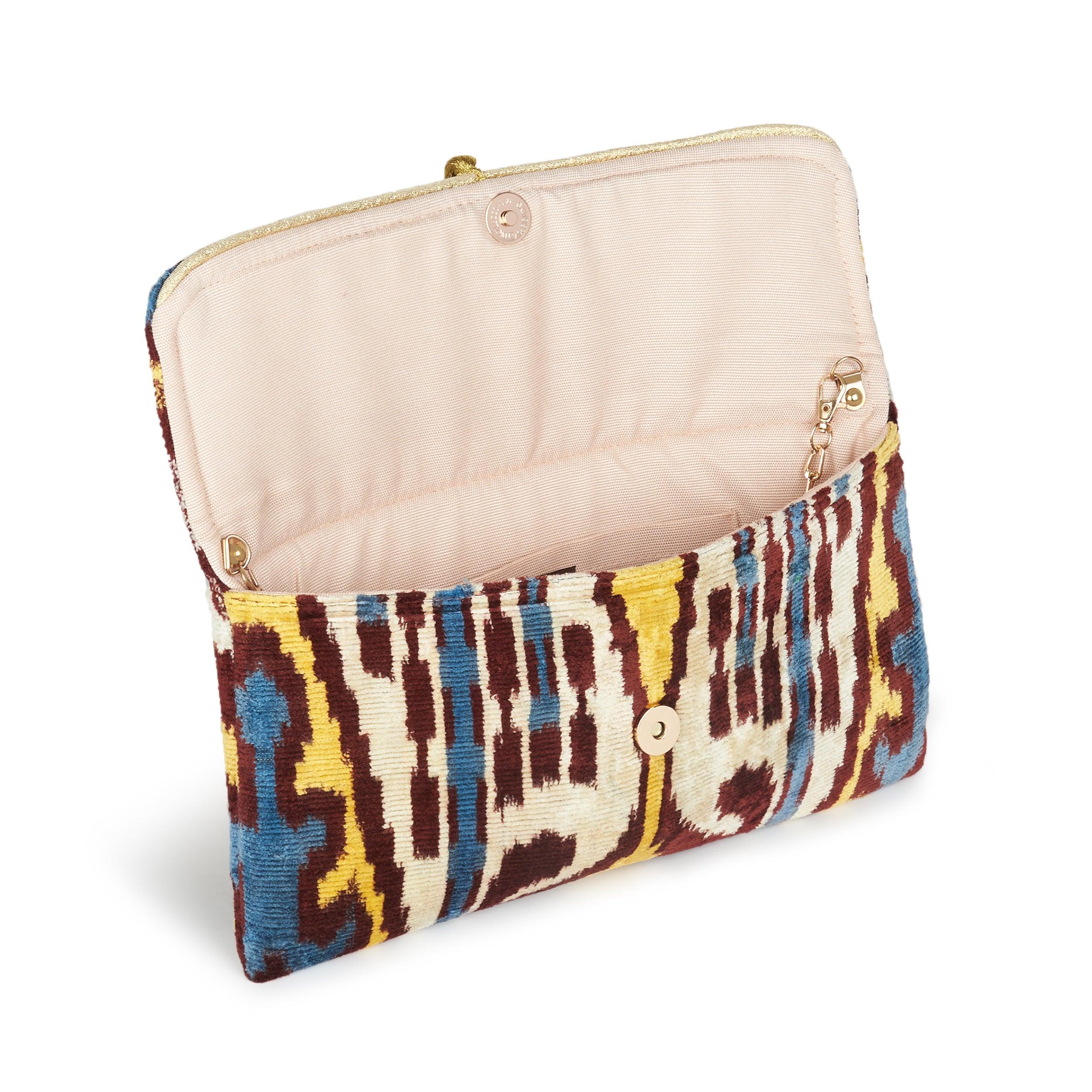 Velvet Silk Foldover Clutch Burgundy & Yellow
