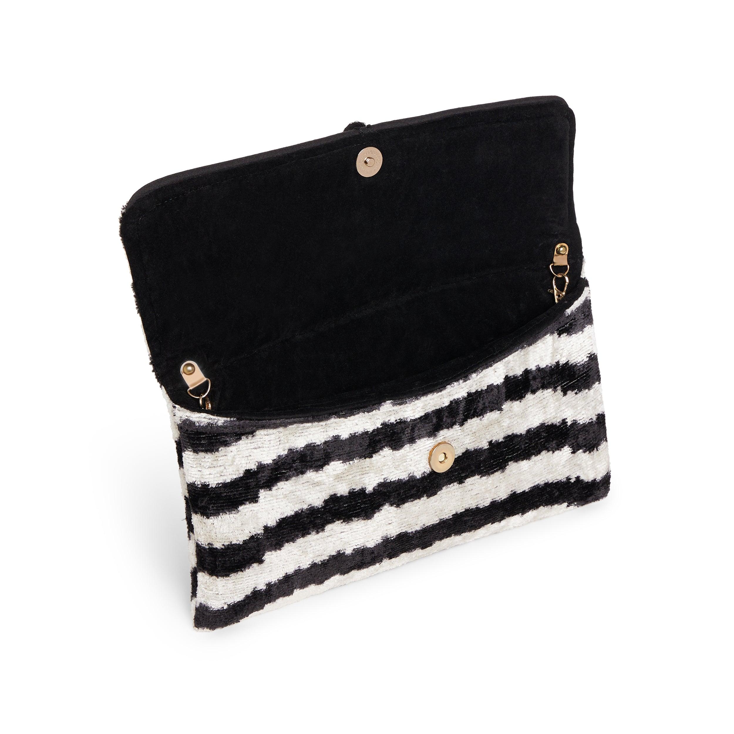 Velvet Silk Foldover Clutch Black & White