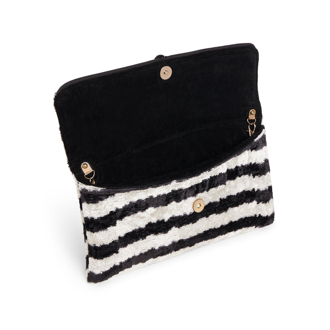 Velvet Silk Foldover Clutch Black & White