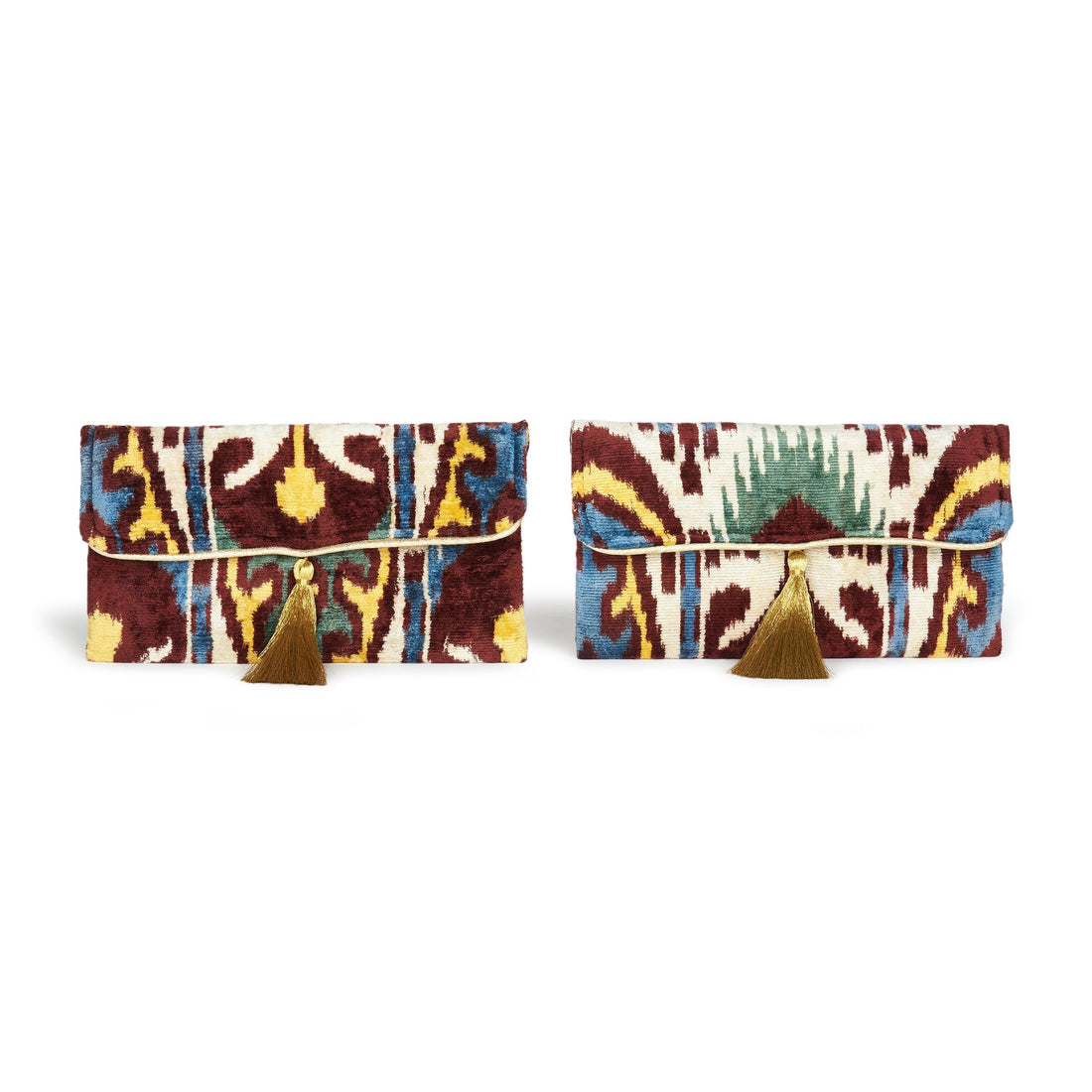 Velvet Silk Foldover Clutch Burgundy & Yellow