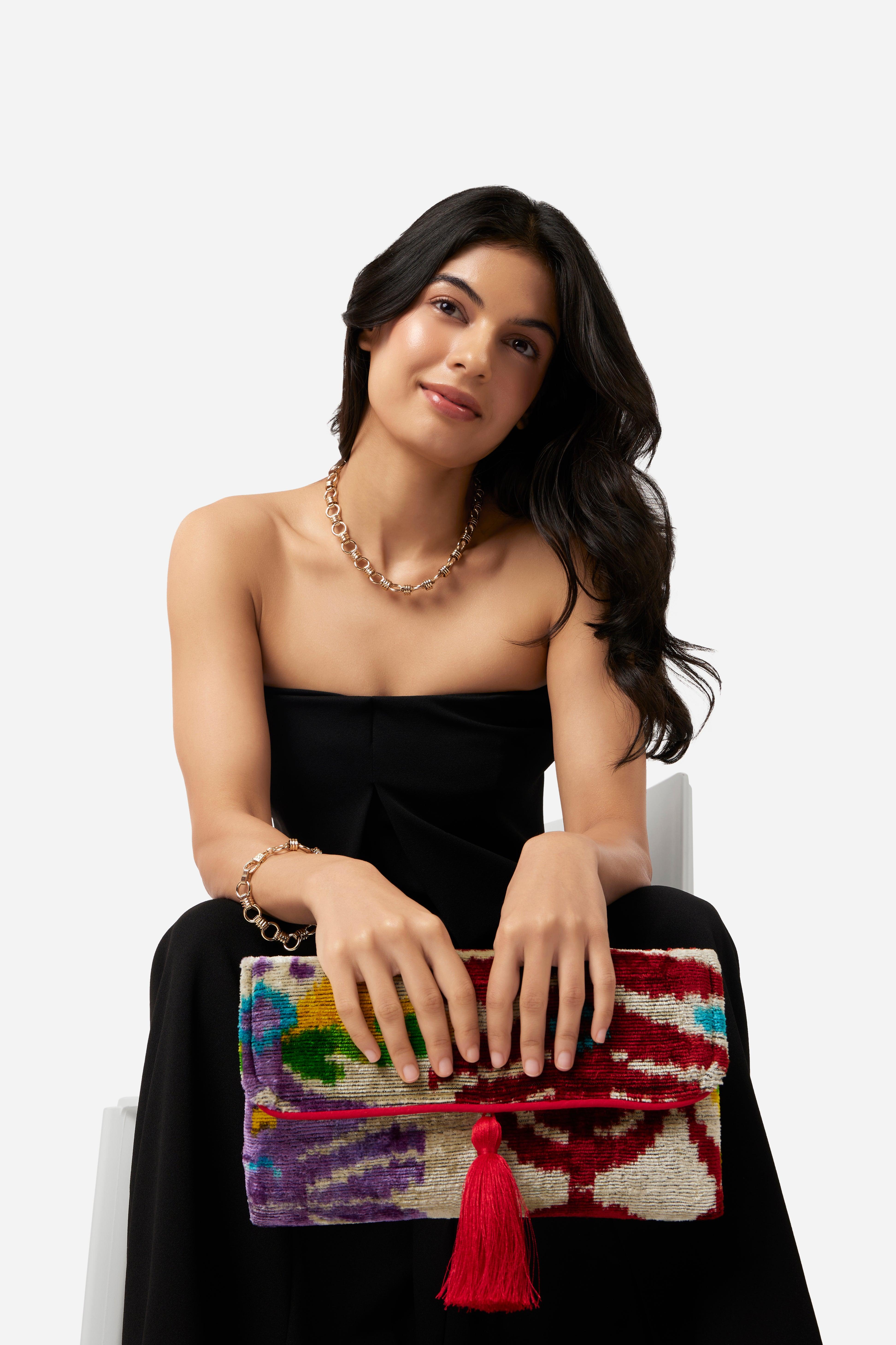 Velvet Silk Foldover Clutch Samba Red