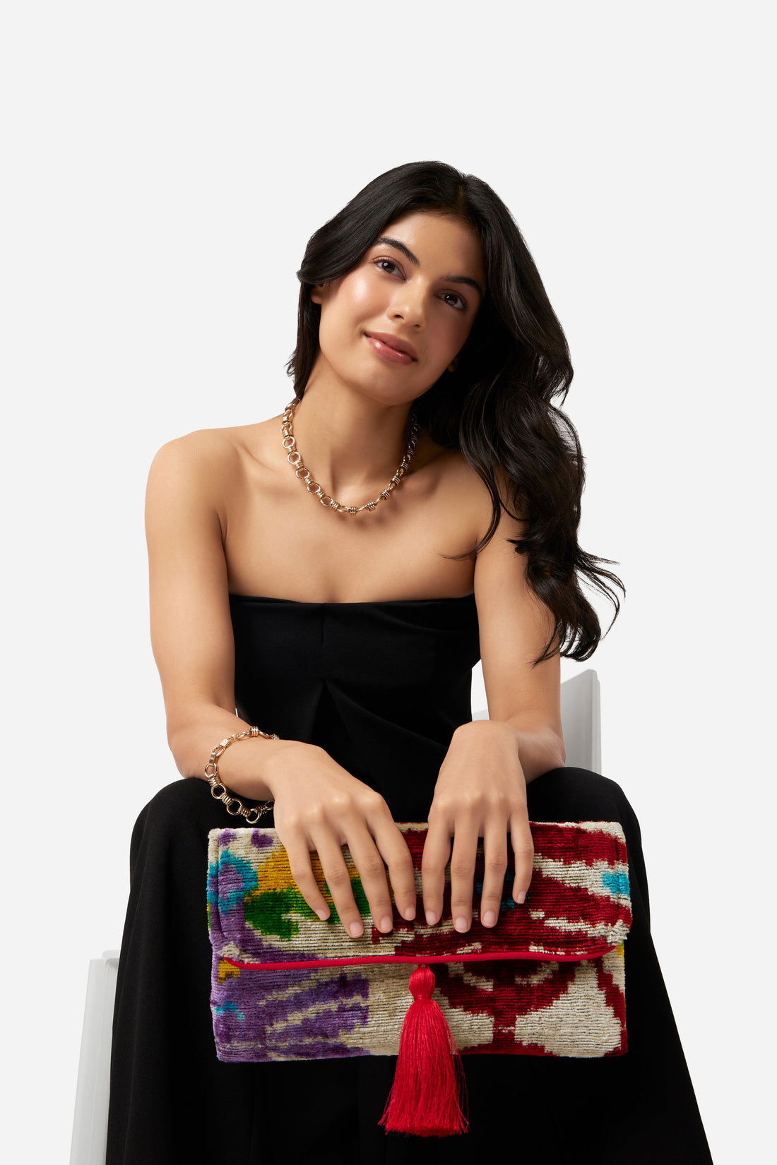Velvet Silk Foldover Clutch Samba Red