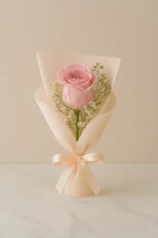 7 Pink Roses in Individual Wraps - atfleurs