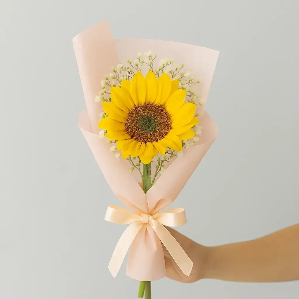 7 Sunflower Stems in Charming Individual Wraps - atfleurs