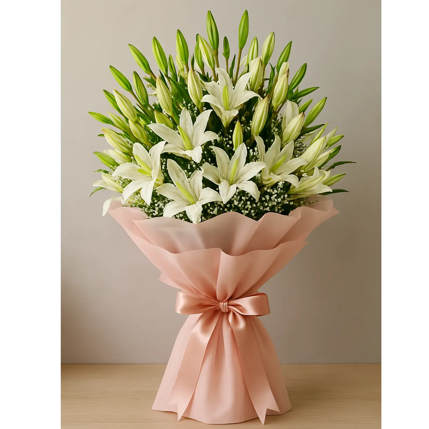 10 White Lily Bouquet with Baby’s Breath atfleurs
