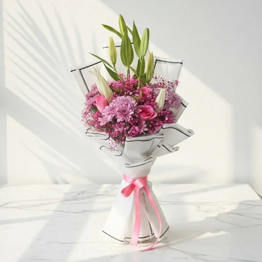 Pink Lily and Chrysanthemum Bouquet - atfleurs
