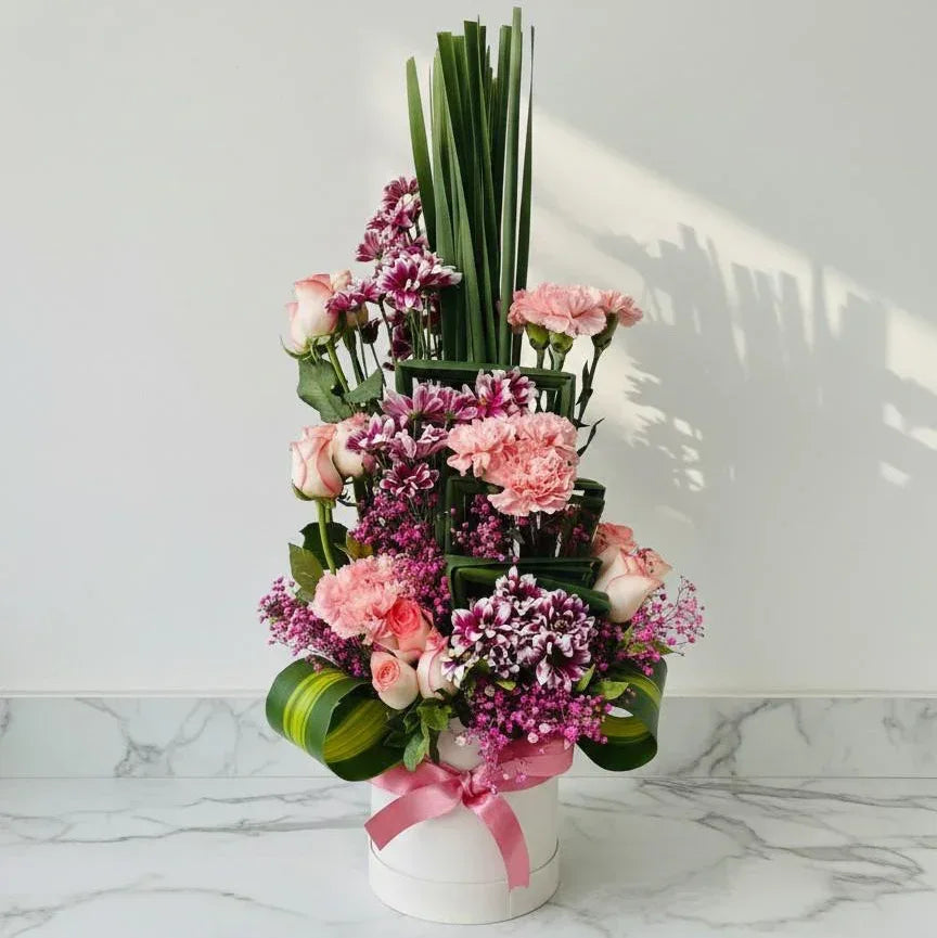 Pink Carnation and Rose Box Arrangement - atfleurs