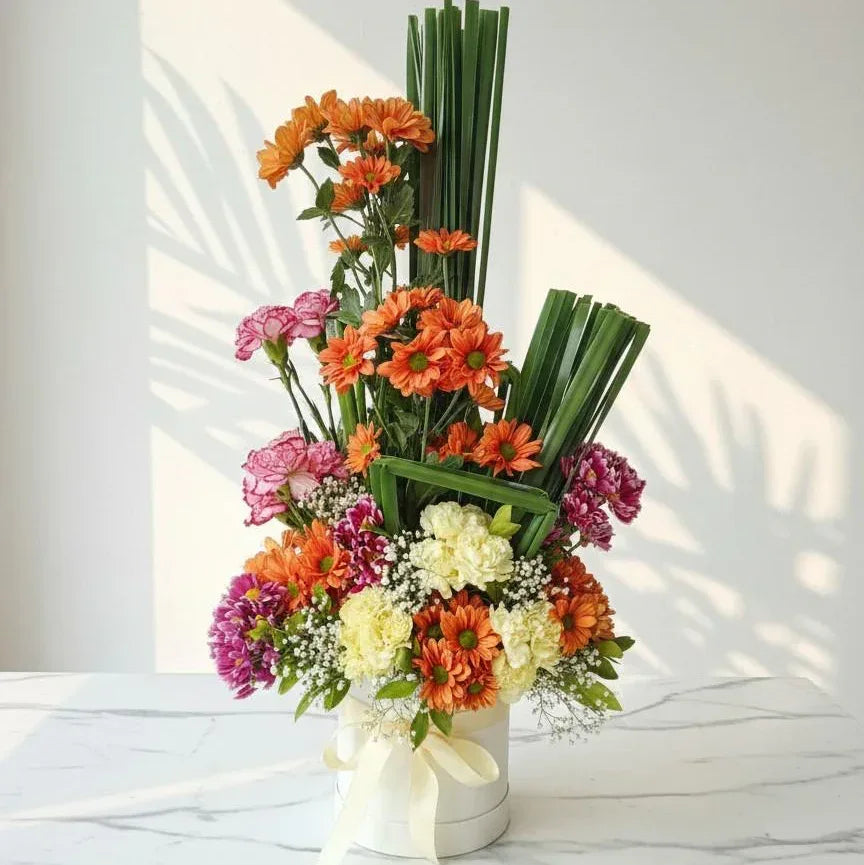 Orange Daisy and Carnation Box Arrangement - atfleurs