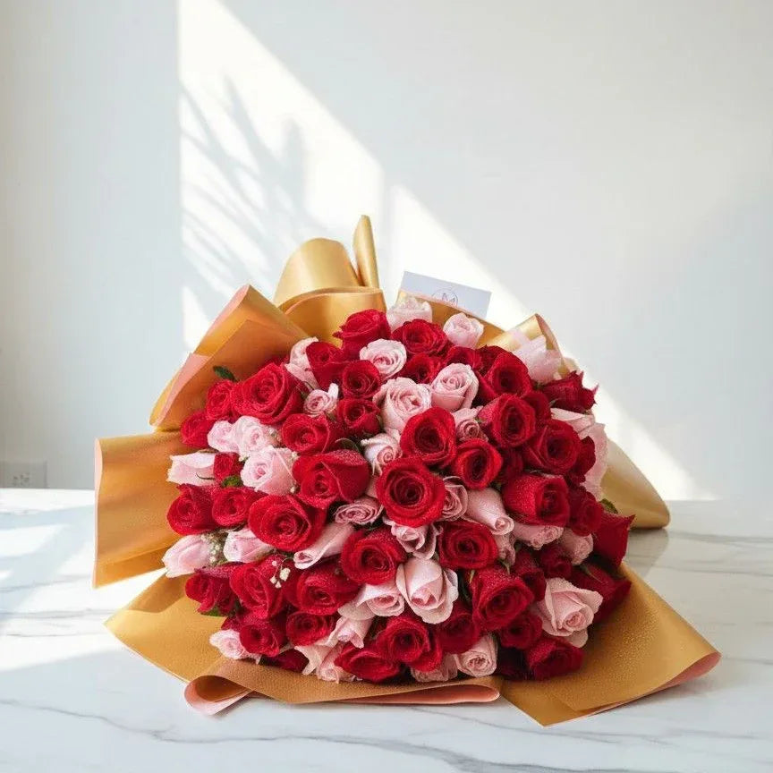 Red and Pink Rose Grand Bouquet - atfleurs