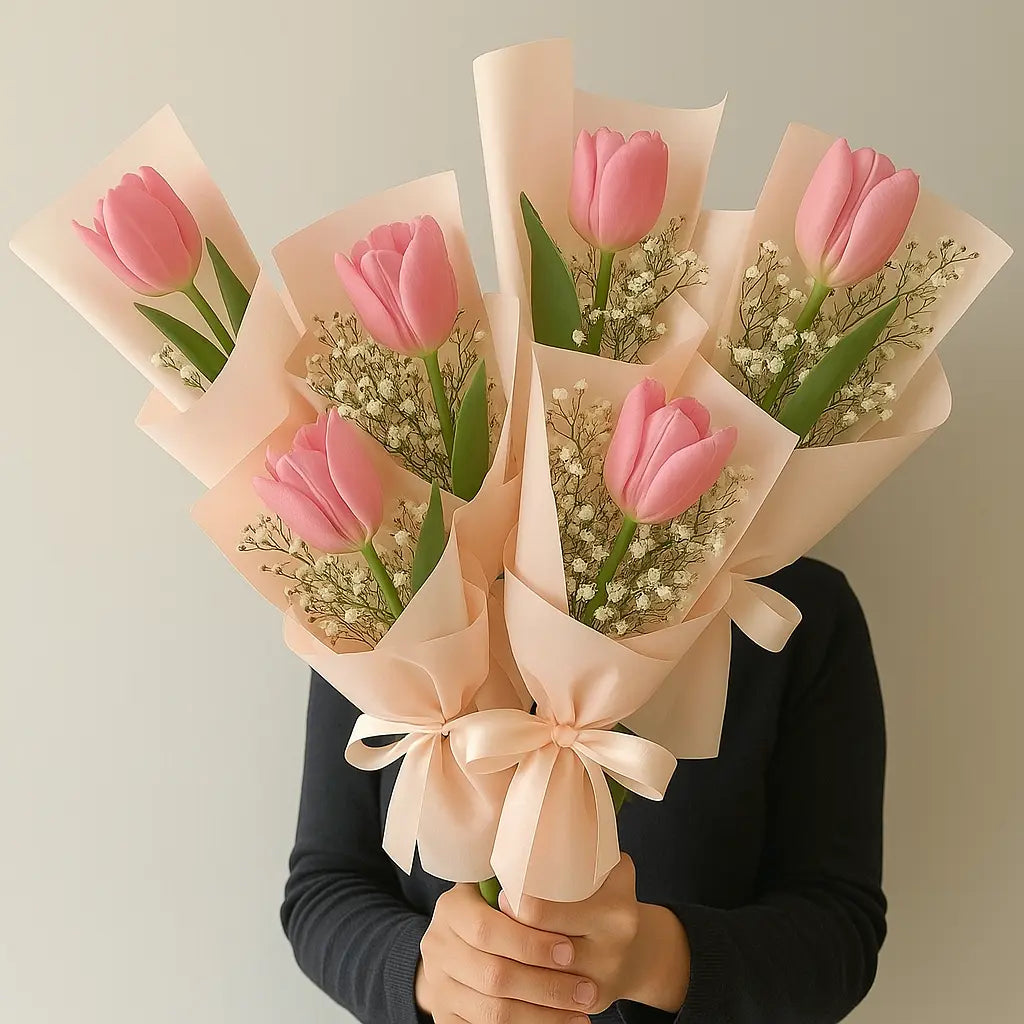 10 Pink Tulips in Individual Wraps atfleurs