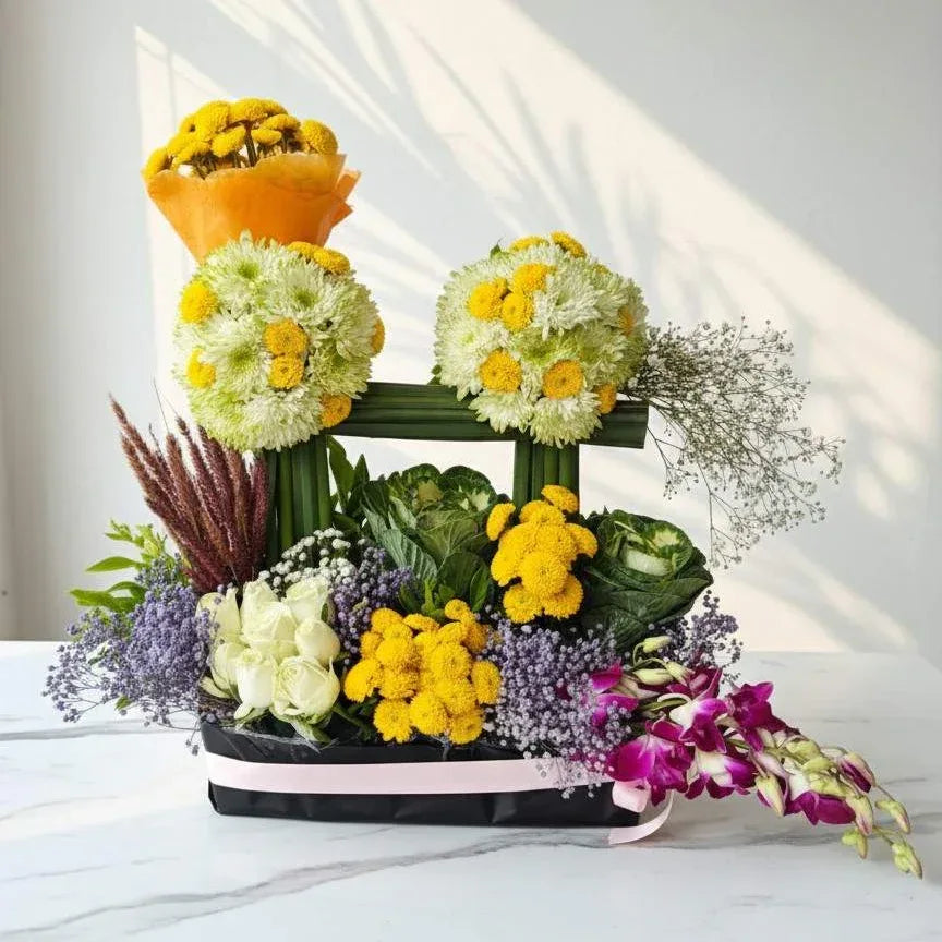 Yellow and White Floral Basket - atfleurs