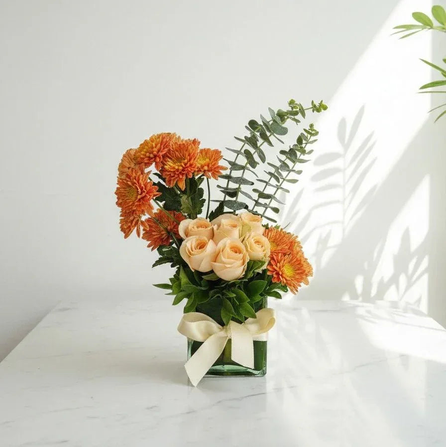 Peach Rose and Orange Vase - atfleurs