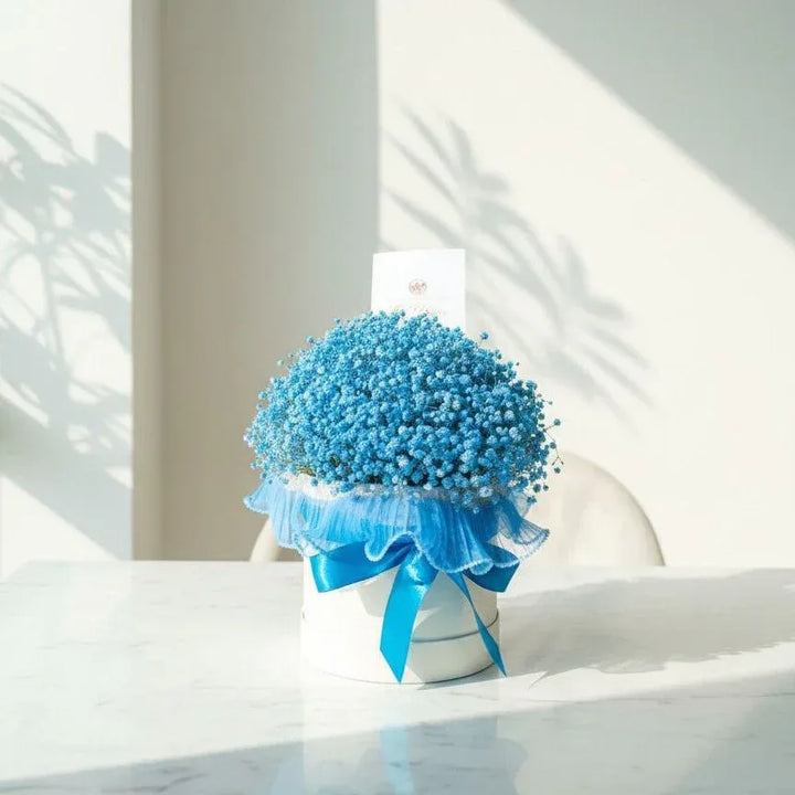 Blue Gypso Flower Box Arrangement - atfleurs