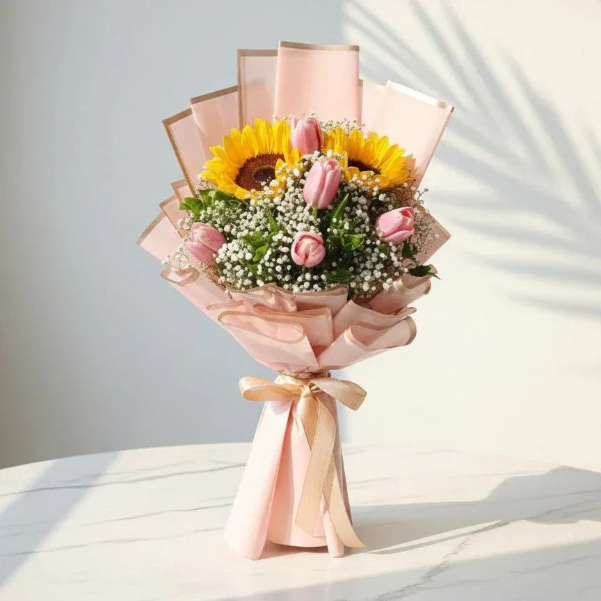 Sunflower and Pink Tulip Wrap - atfleurs