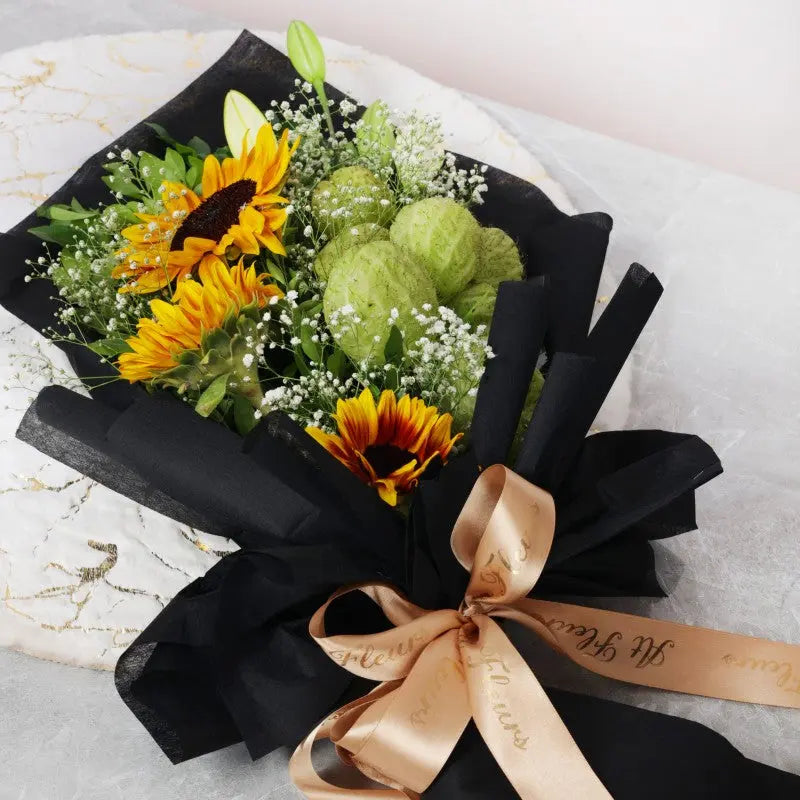 Sunflower and Balloon Flower Hand Bouquet atfleurs