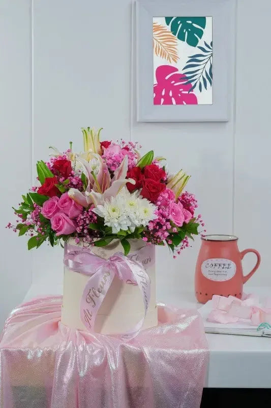 Lilies, Roses & Chrysanthemum Flower Display - atfleurs