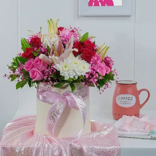 Lilies, Roses & Chrysanthemum Flower Display - atfleurs