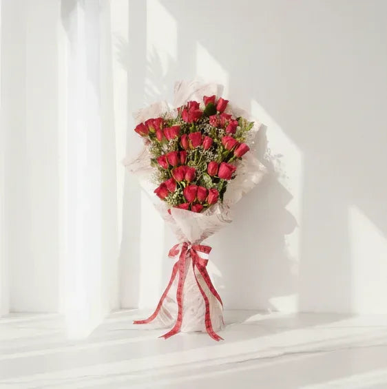 Red Rose Hand Bouquet with Gypso Fillers - atfleurs