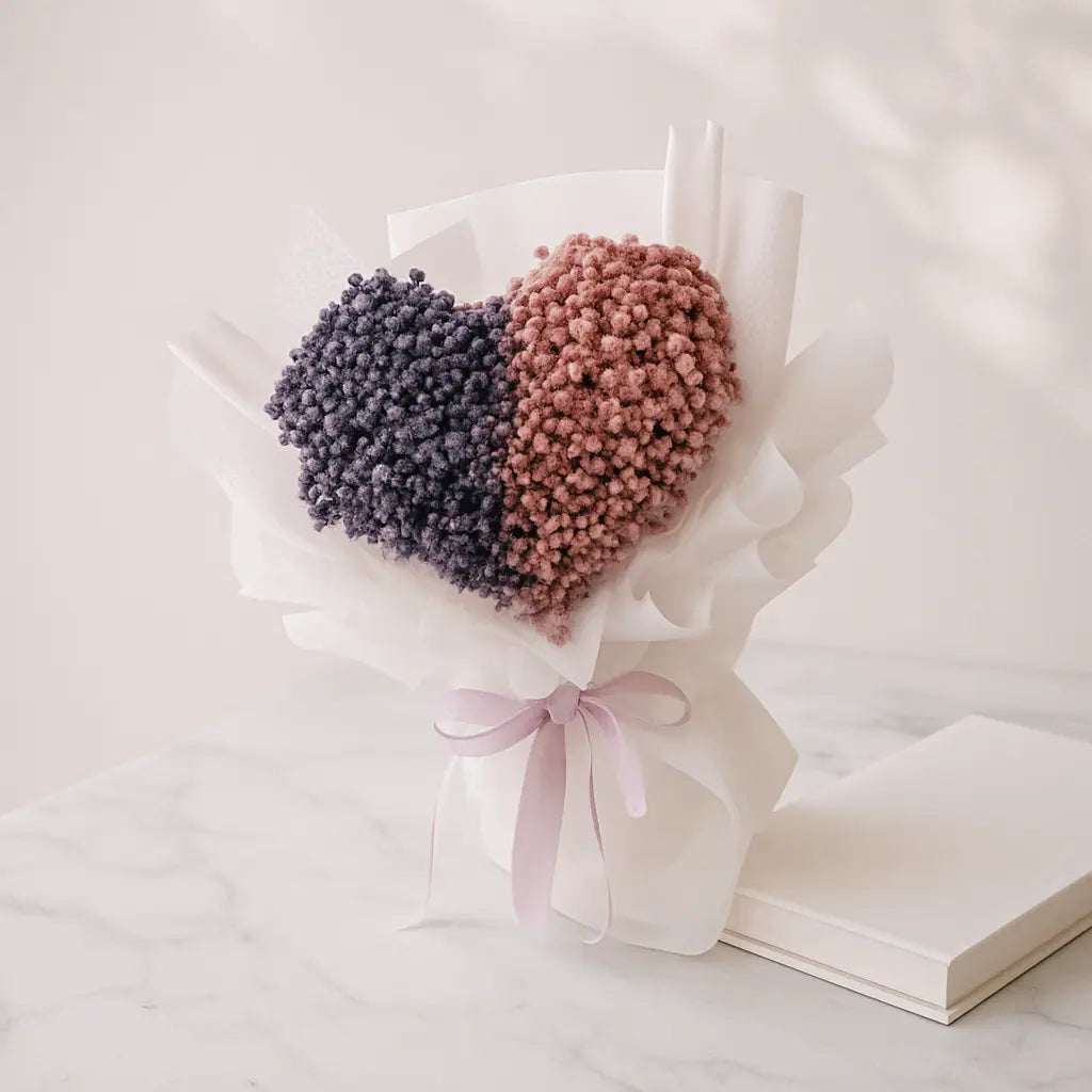Delicate heart-shaped hand bouquet crafted with fresh gypso flowers, ideal for romantic surprises, anniversaries, or heartfelt gifting. A soft and meaningful floral gesture to express love and affection on special occasions.